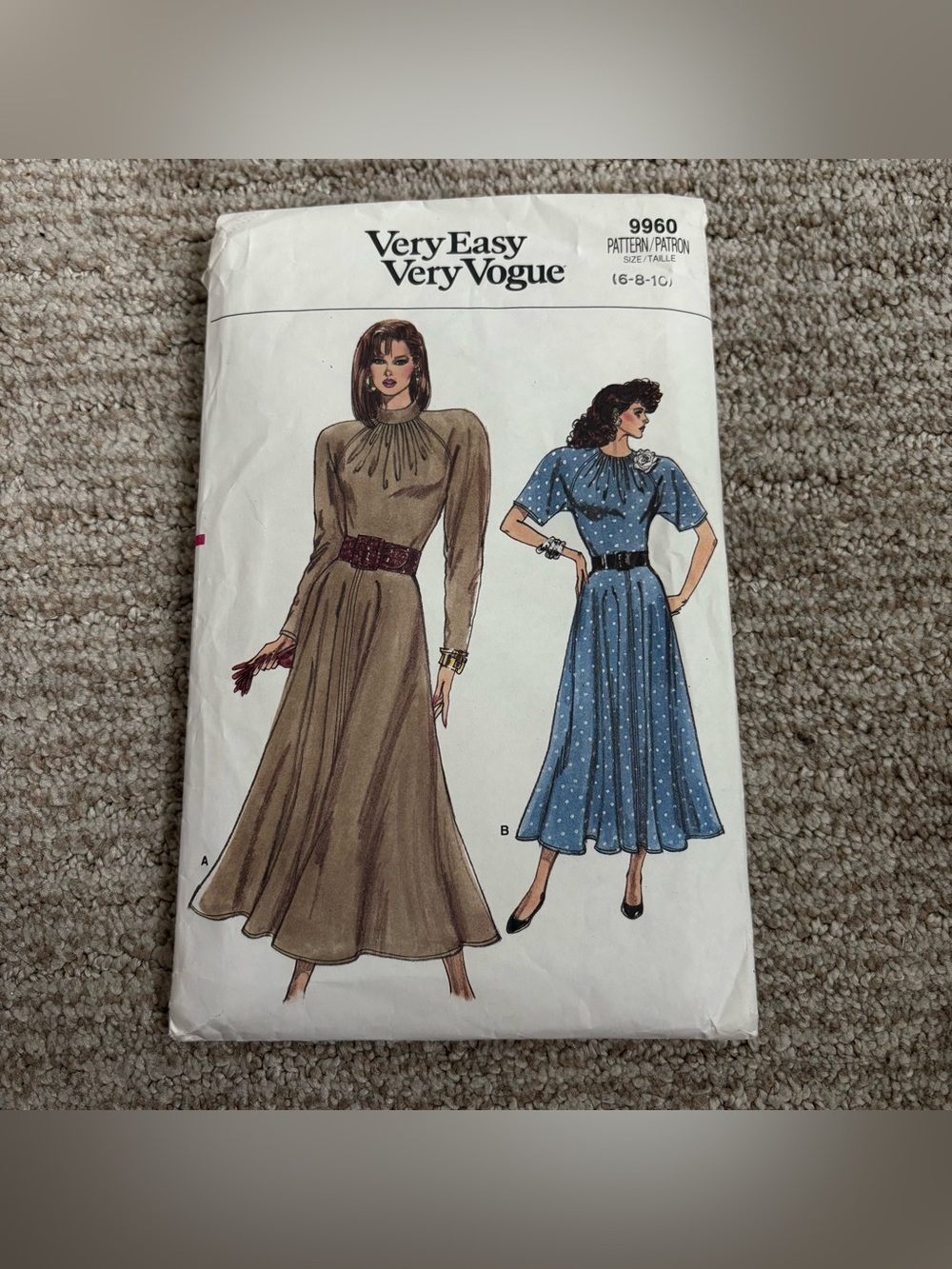 Vintage 80s  Butterick Very Easy Very Vogue 9960 Dress Sewing Pattern - 6-8-10